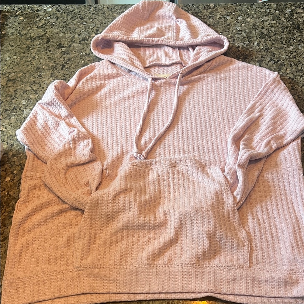 Chaser Dusty Pink Hooded thin Sweatshirt waffle textured front pocket size med